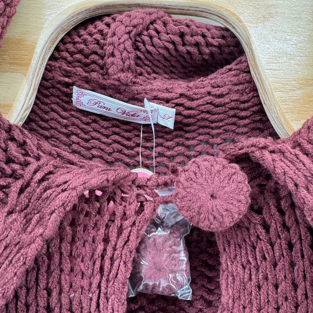 Prima Bella Cardigan Sweater Women Med Burgundy Chunky Knit Popcorn Whimsigoth - Picture 11 of 11